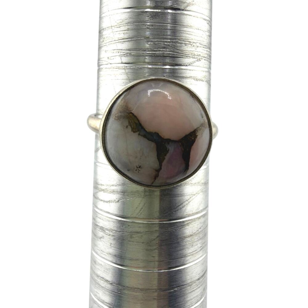Pink Opal Sterling Silver Ring Dark Inclusions Artisan Jewelry 6